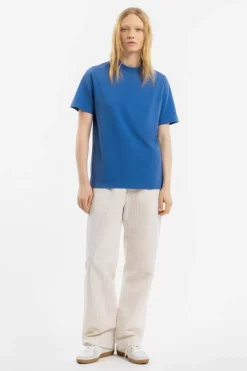 T-Shirt Mit Breitem Kragen Bio Baumwolle - Blau
