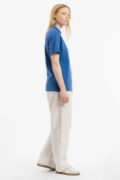 T-Shirt Mit Breitem Kragen Bio Baumwolle - Blau