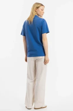 T-Shirt Mit Breitem Kragen Bio Baumwolle - Blau