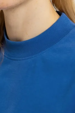 T-Shirt Mit Breitem Kragen Bio Baumwolle - Blau