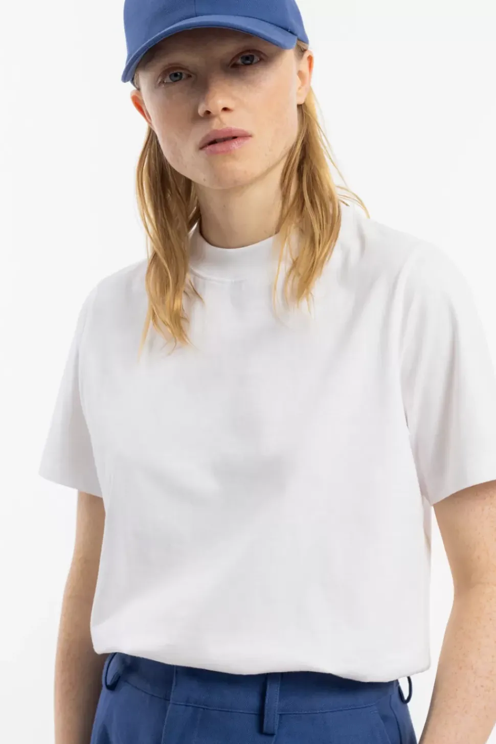 T-Shirt Mit Breitem Kragen Bio Baumwolle - Weis