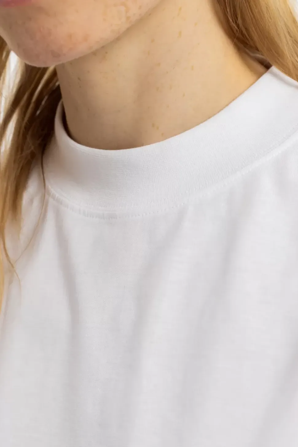T-Shirt Mit Breitem Kragen Bio Baumwolle - Weis