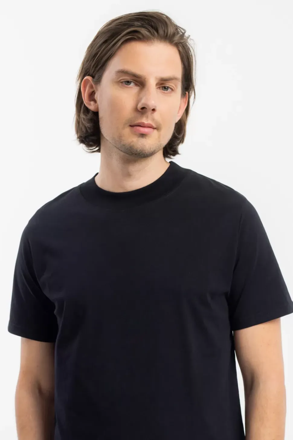 T-Shirt Mit Breitem Kragen Bio Baumwolle - Schwarz
