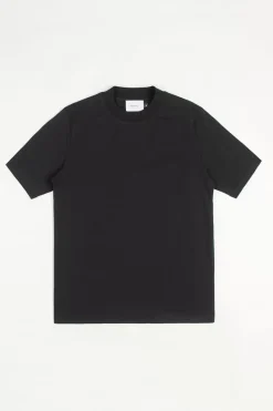 T-Shirt Mit Breitem Kragen Bio Baumwolle - Schwarz