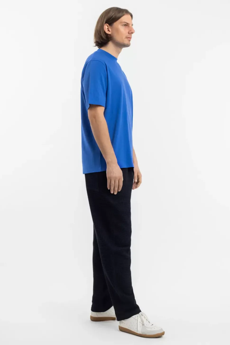 T-Shirt Mit Breitem Kragen Bio Baumwolle - Blau