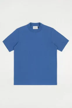 T-Shirt Mit Breitem Kragen Bio Baumwolle - Blau