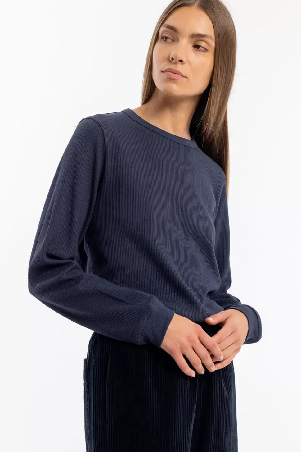 Waffel Longsleeve Bio Baumwolle - Dunkelblau
