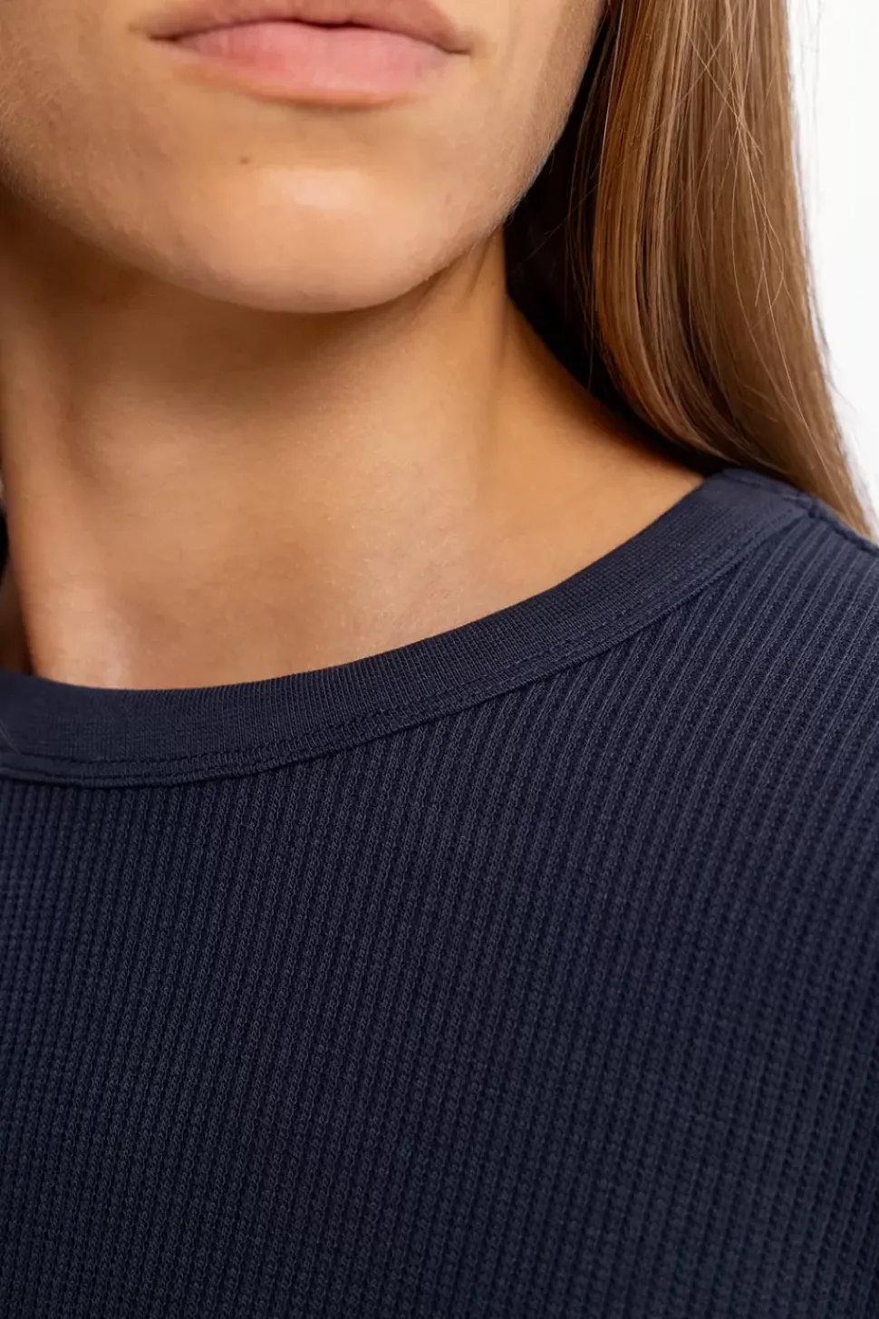 Waffel Longsleeve Bio Baumwolle - Dunkelblau