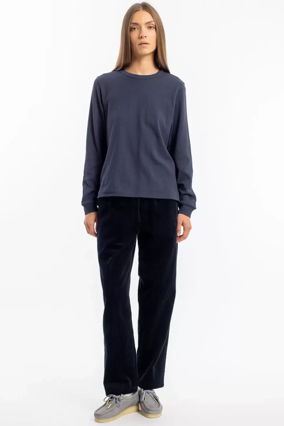 Waffel Longsleeve Bio Baumwolle - Dunkelblau