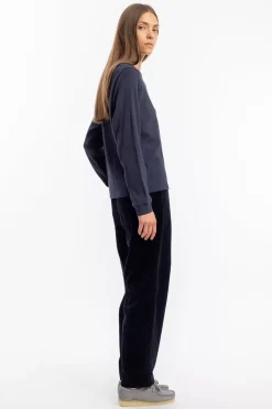 Waffel Longsleeve Bio Baumwolle - Dunkelblau