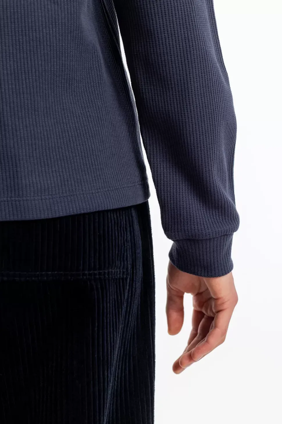 Waffel Longsleeve Bio Baumwolle - Dunkelblau