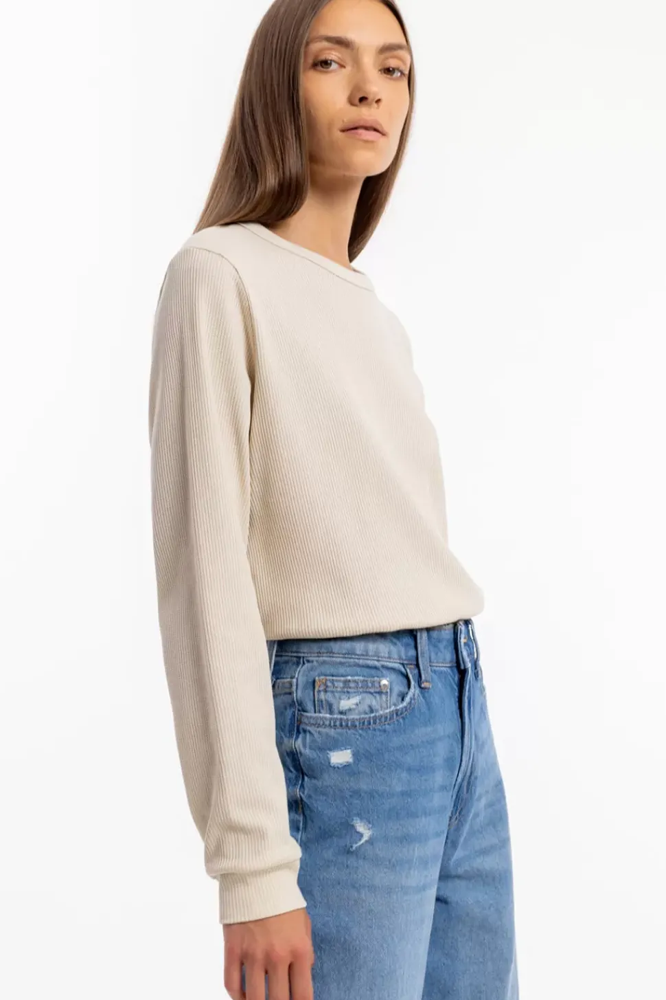 Waffel Longsleeve Bio Baumwolle - Creme