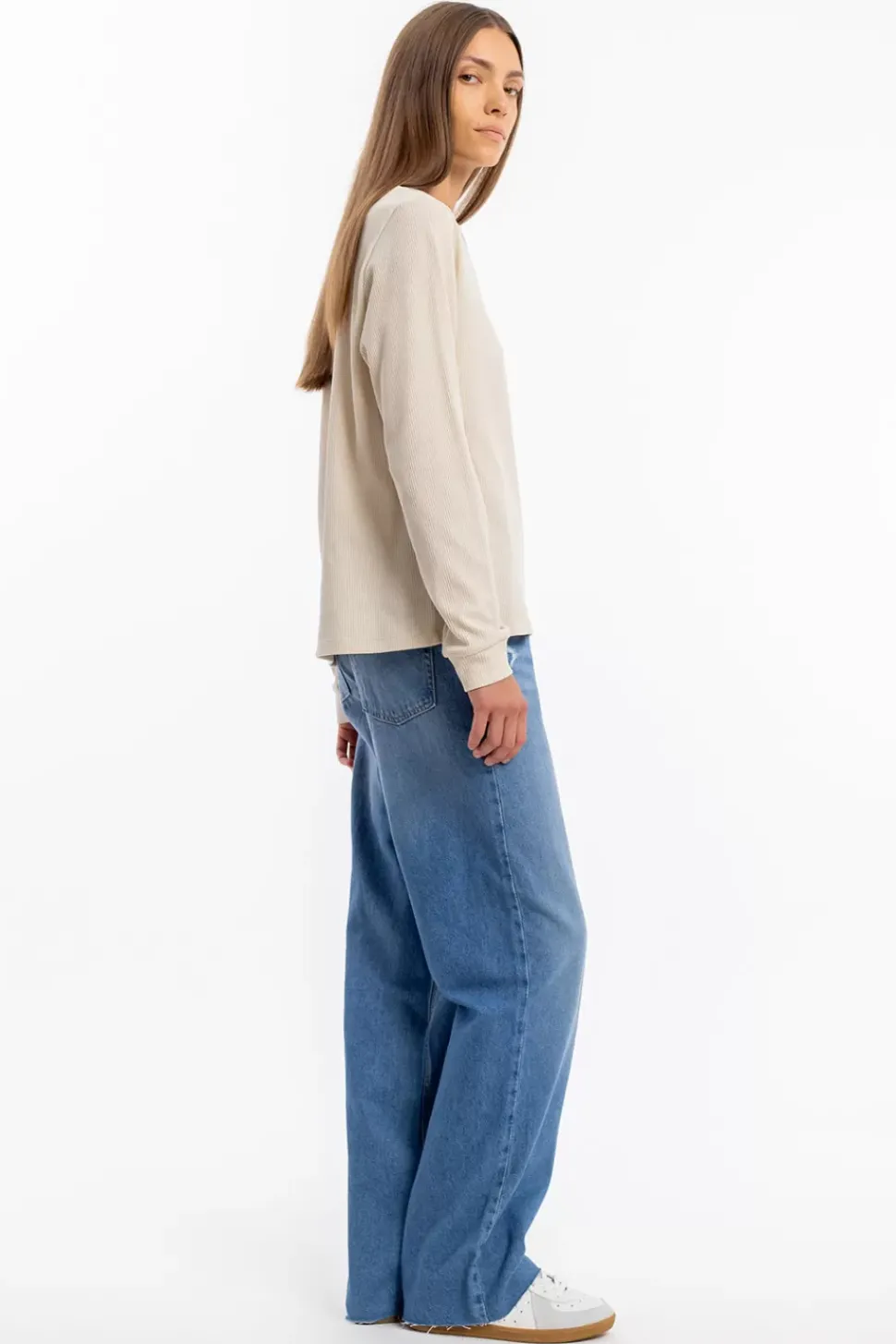 Waffel Longsleeve Bio Baumwolle - Creme