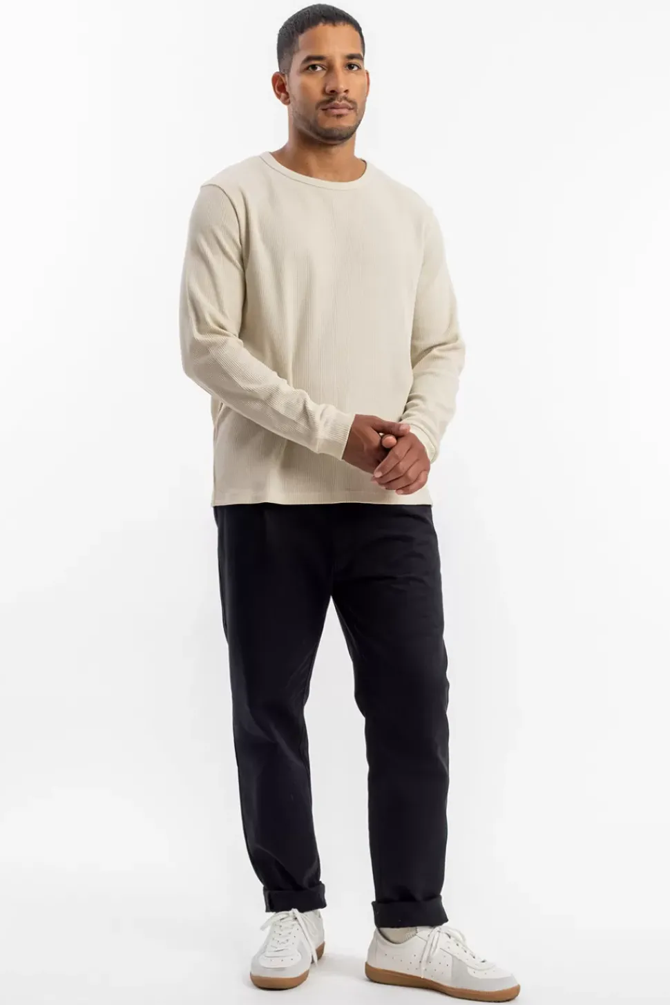 Waffel Longsleeve Bio Baumwolle - Creme