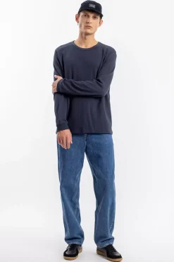 Waffel Longsleeve Bio Baumwolle - Dunkelblau
