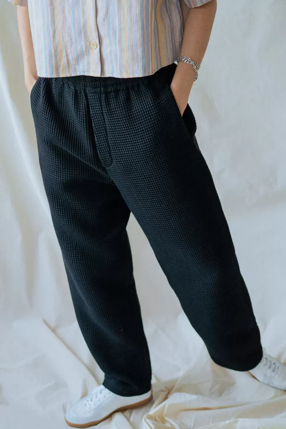 Weite Hose Waffle Cotton - Schwarz