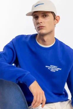 Willkommen Print Sweatshirt Bio Baumwolle - Kobalt